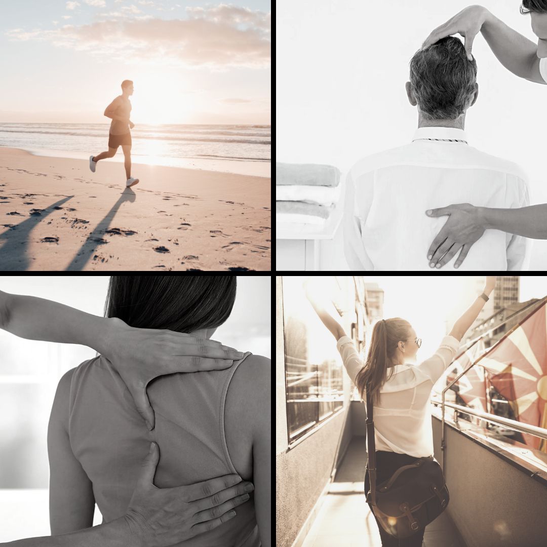 FAQ hero Collage of images of healthy people moving for Chiropractic care